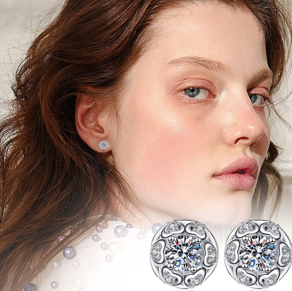 Sterling Silver 7 Crystal Stud Wreath/Floral Shape Stud Earrings - Picture 11 of 12